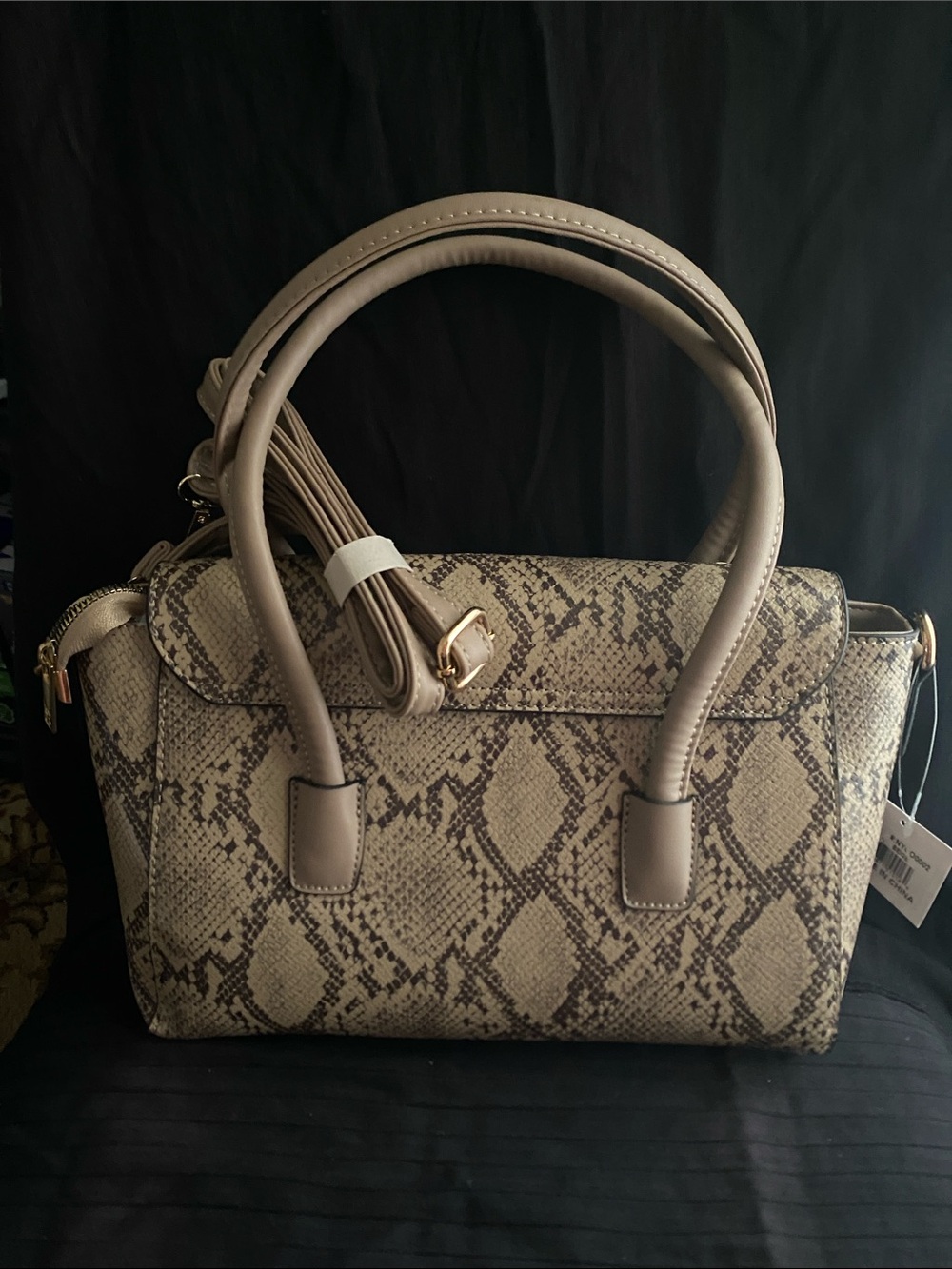 New York & Company Taupe Snake-Print Satchel Handbag
